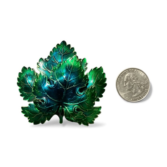 Vintage Midcentury Iridescent Green Leaf Brooch • Made in Germany - Picture 4 of 6